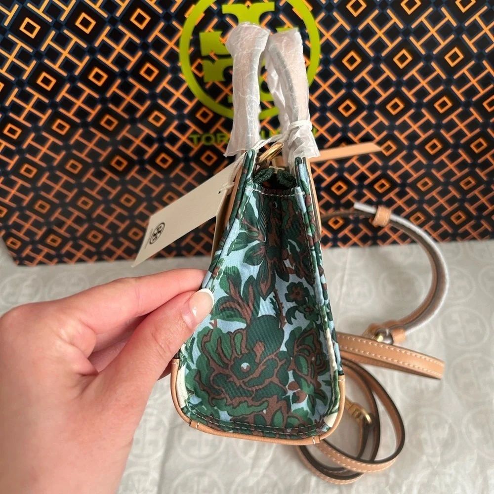 Tory Burch Ella Printed Mini Tote Crossbody Bag Rayure Fleurie